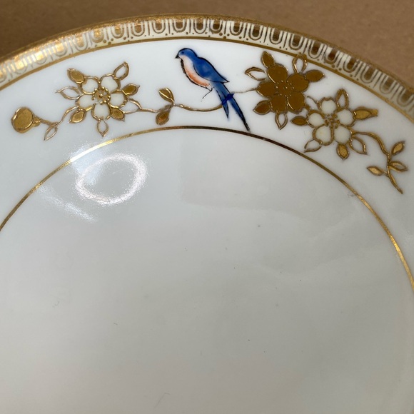Vtg Nippon Hand Painted Small Bowl Saucer and Dessert Plate Gold Blue Birds - Picture 7 of 13